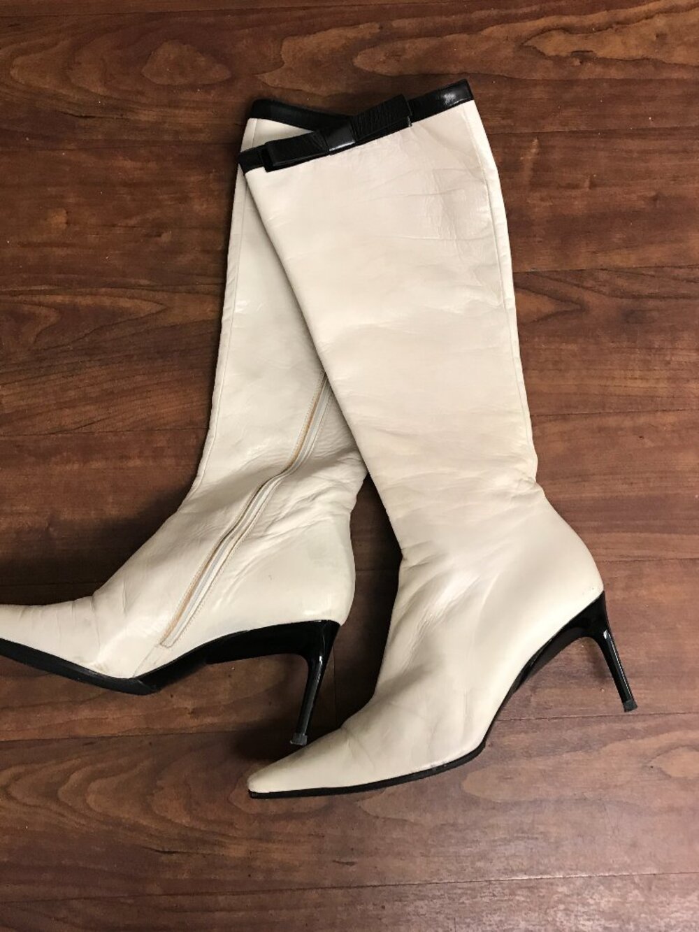 Miu Miu Calzature Donna In Pelle Cream Leather Side Zip Boots Sz 37 Italy US 7